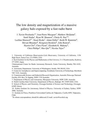 The Low Density and Magnetization of a Massive Galaxy Halo Exposed by a Fast Radio Burst