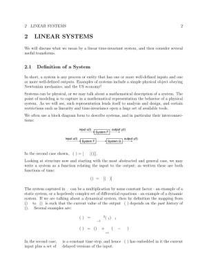 Linear Systems 2 2 Linear Systems