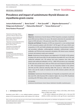 Prevalence and Impact of Autoimmune Thyroid Disease on Myasthenia Gravis Course