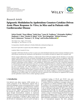 Epigenetic Modulation by Apabetalone Counters Cytokine-Driven Acute Phase Response in Vitro, in Mice and in Patients with Cardiovascular Disease