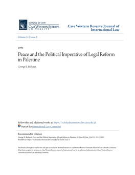 Peace and the Political Imperative of Legal Reform in Palestine George E