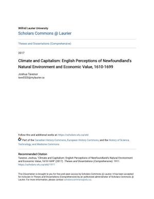 Climate and Capitalism: English Perceptions of Newfoundland's Natural Environment and Economic Value, 1610-1699