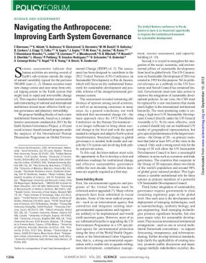 Navigating the Anthropocene: Improving Earth System Governance