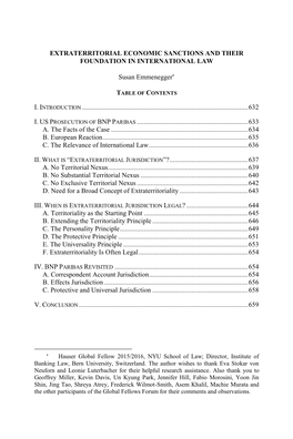 Extraterritorial Economic Sanctions and Their Foundation in International Law