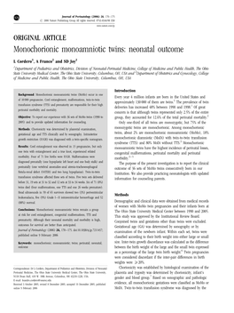 Monochorionic Monoamniotic Twins: Neonatal Outcome