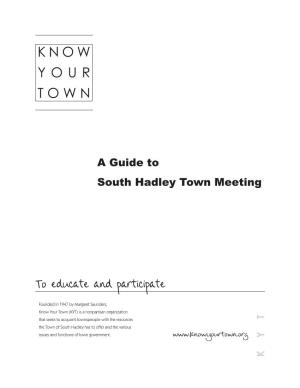 KYT Guide to South Hadley Town Meeting