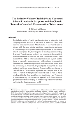 The Inclusive Vision of Isaiah 56 and Contested Ethical Practices in Scripture and the Church: Toward a Canonical Hermeneutic of Discernment1