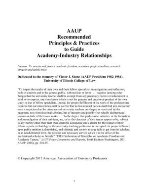 AAUP Recommended Principles & Practices to Guide Academy