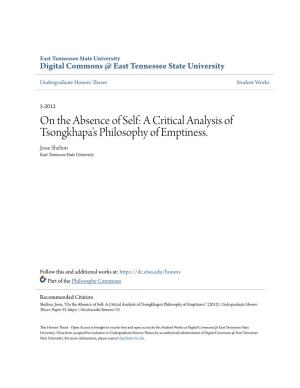 On the Absence of Self: a Critical Analysis of Tsongkhapa's Philosophy of Emptiness
