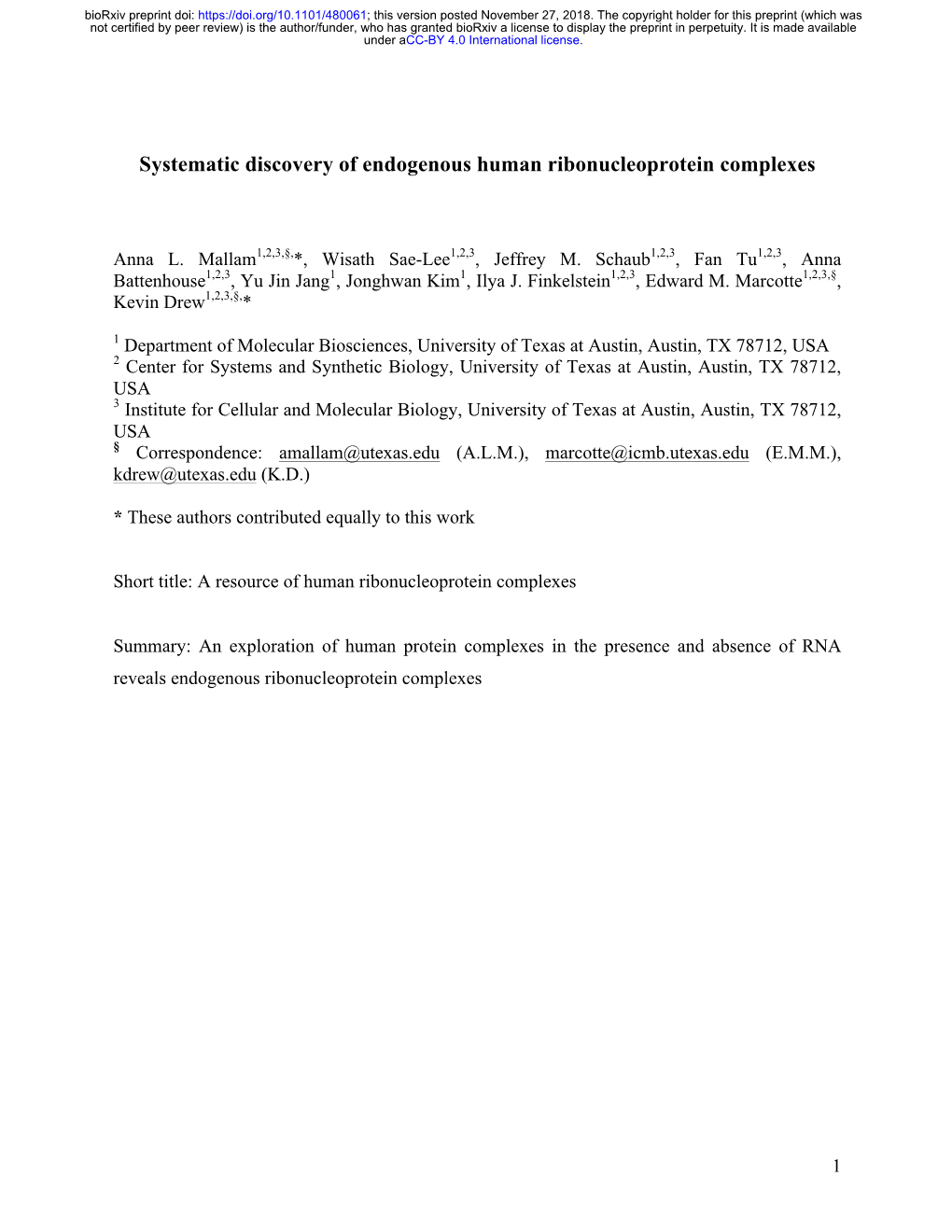 Systematic Discovery of Endogenous Human Ribonucleoprotein Complexes