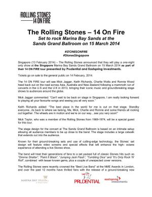 The Rolling Stones – 14 on Fire Set to Rock Marina Bay Sands at the Sands Grand Ballroom on 15 March 2014