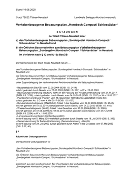 Vorhabenbezogener Bebauungsplan „Hornbach-Compact/ Schlossäcker“