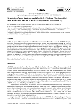 Clitellata: Glossiphoniidae) from Mexico with a Review of Mexican Congeners and a Taxonomic Key