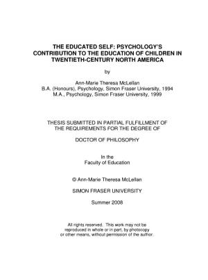 Psychology's Contribution to the Education of Children in Twentieth-Century North America