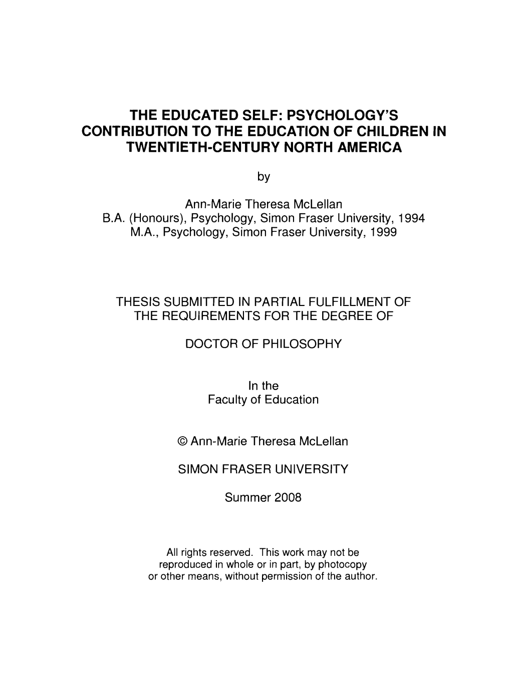 Psychology's Contribution to the Education of Children in Twentieth-Century North America