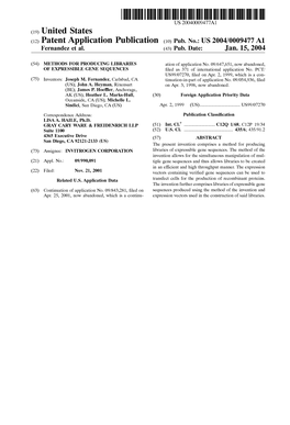 (12) Patent Application Publication (10) Pub. No.: US 2004/0009477 A1 Fernandez Et Al