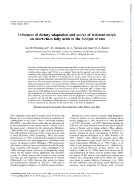 Influences of Dietary Adaptation and Source of Resistant Starch on Short