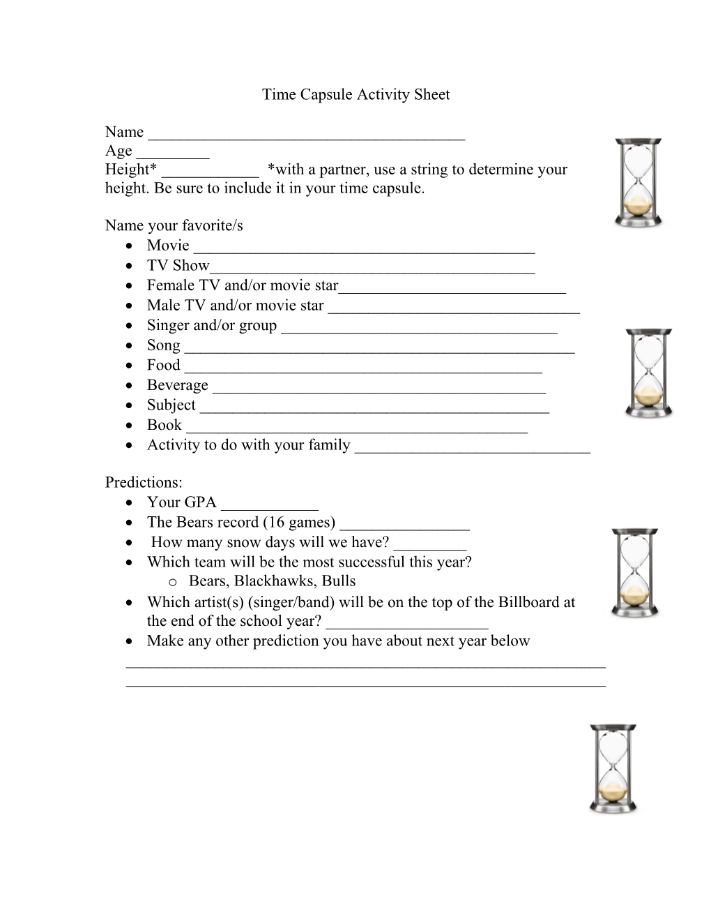 Time Capsule Activity Sheet