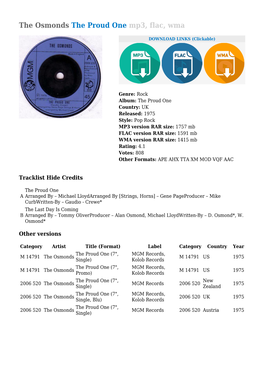 The Osmonds the Proud One Mp3, Flac, Wma