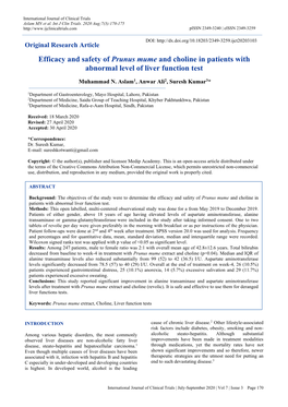 Efficacy and Safety of Prunus Mume and Choline in Patients with Abnormal Level of Liver Function Test