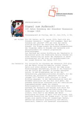 Signal Zum Aufbruch! 100 Jahre Gründung Der Dresdner Sezession – Gruppe 1919