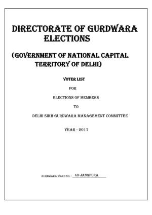 JANGPURA DIRECTORATE of GURDWARA ELECTIONS (GNCTD) Part No