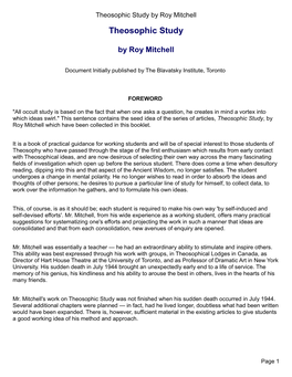Theosophic Study by Roy Mitchell Theosophic Study