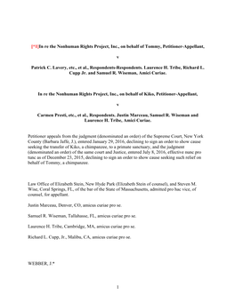 1 [*1]In Re the Nonhuman Rights Project, Inc., on Behalf of Tommy, Petitioner-Appellant, V Patrick C. Lavery, Etc., Et Al