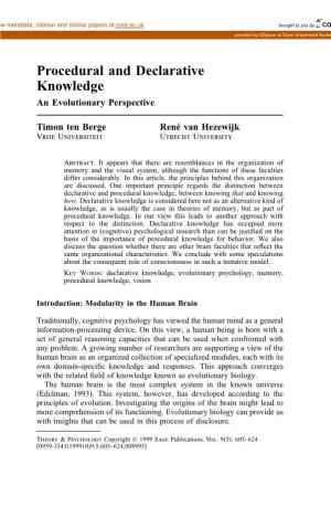 Procedural and Declarative Knowledge an Evolutionary Perspective