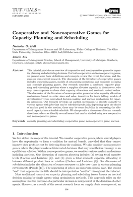 Cooperative and Noncooperative Games for Capacity Planning and Scheduling
