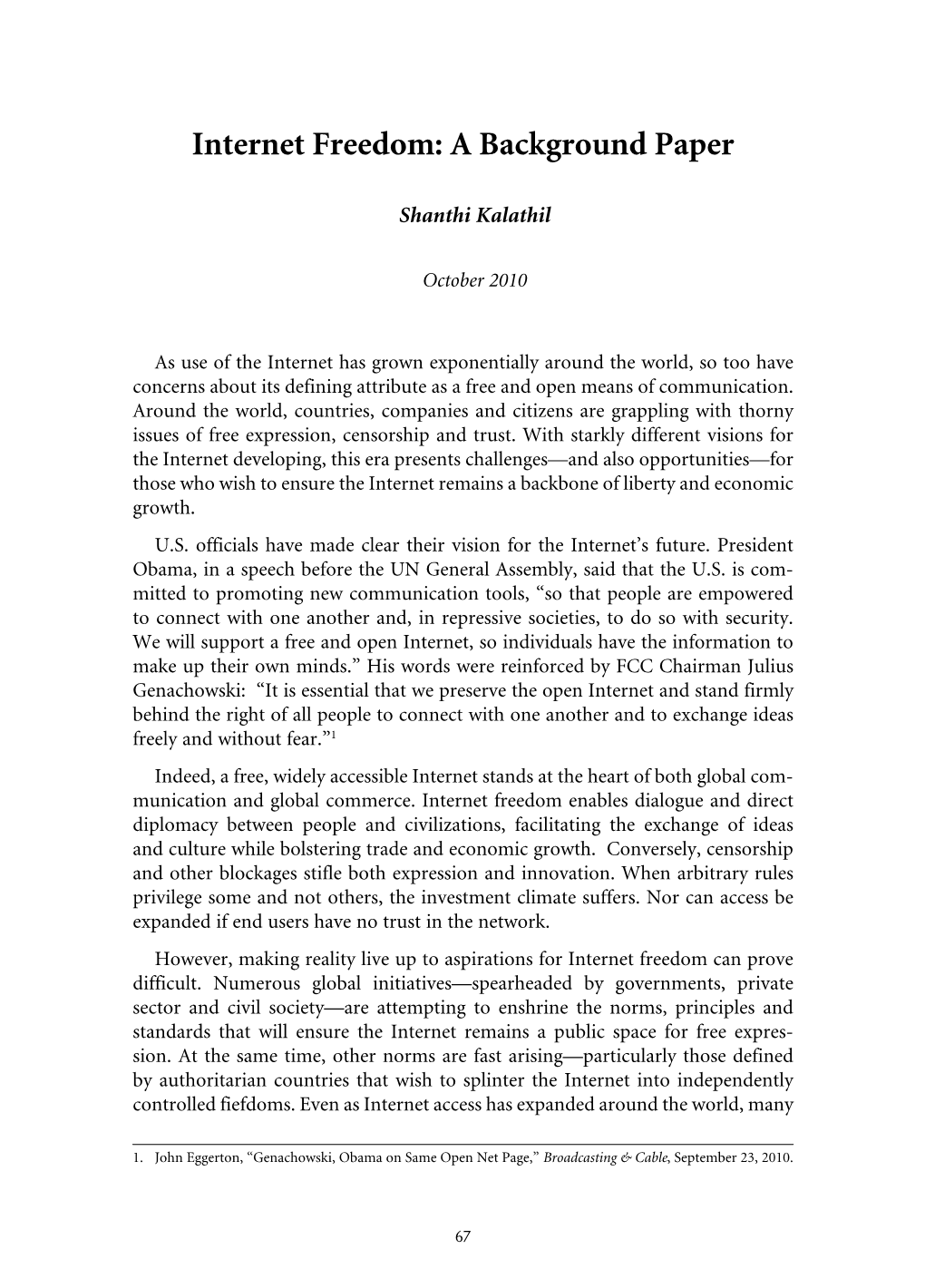 Internet Freedom: a Background Paper