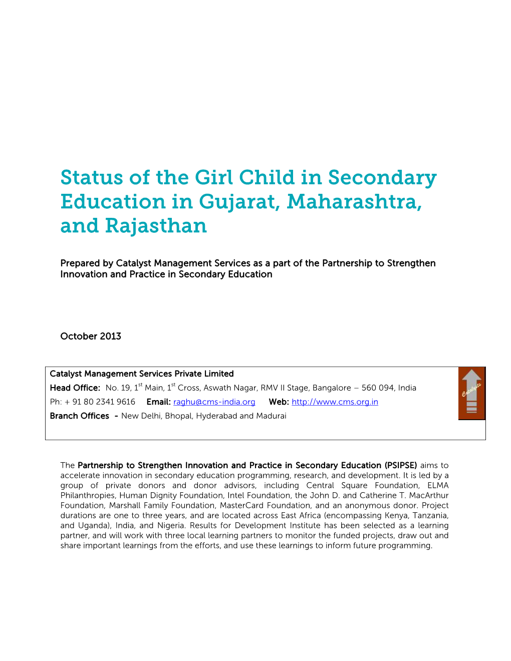 Status of the Girl Child in Secondary Education in Gujarat, Maharashtra, and Rajasthan