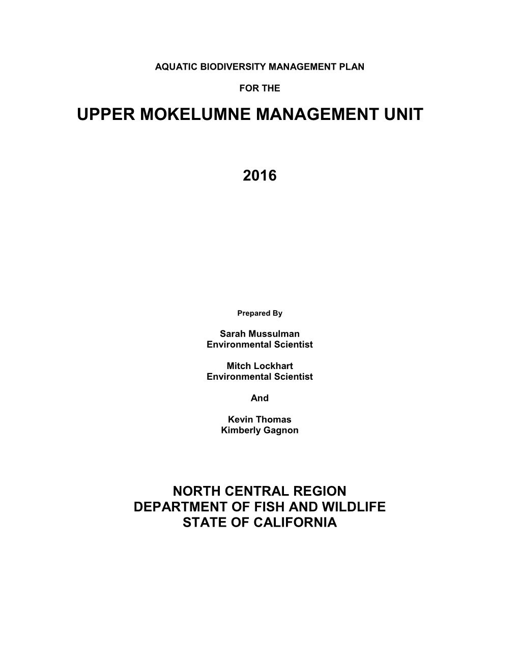 Upper Mokelumne Management Unit