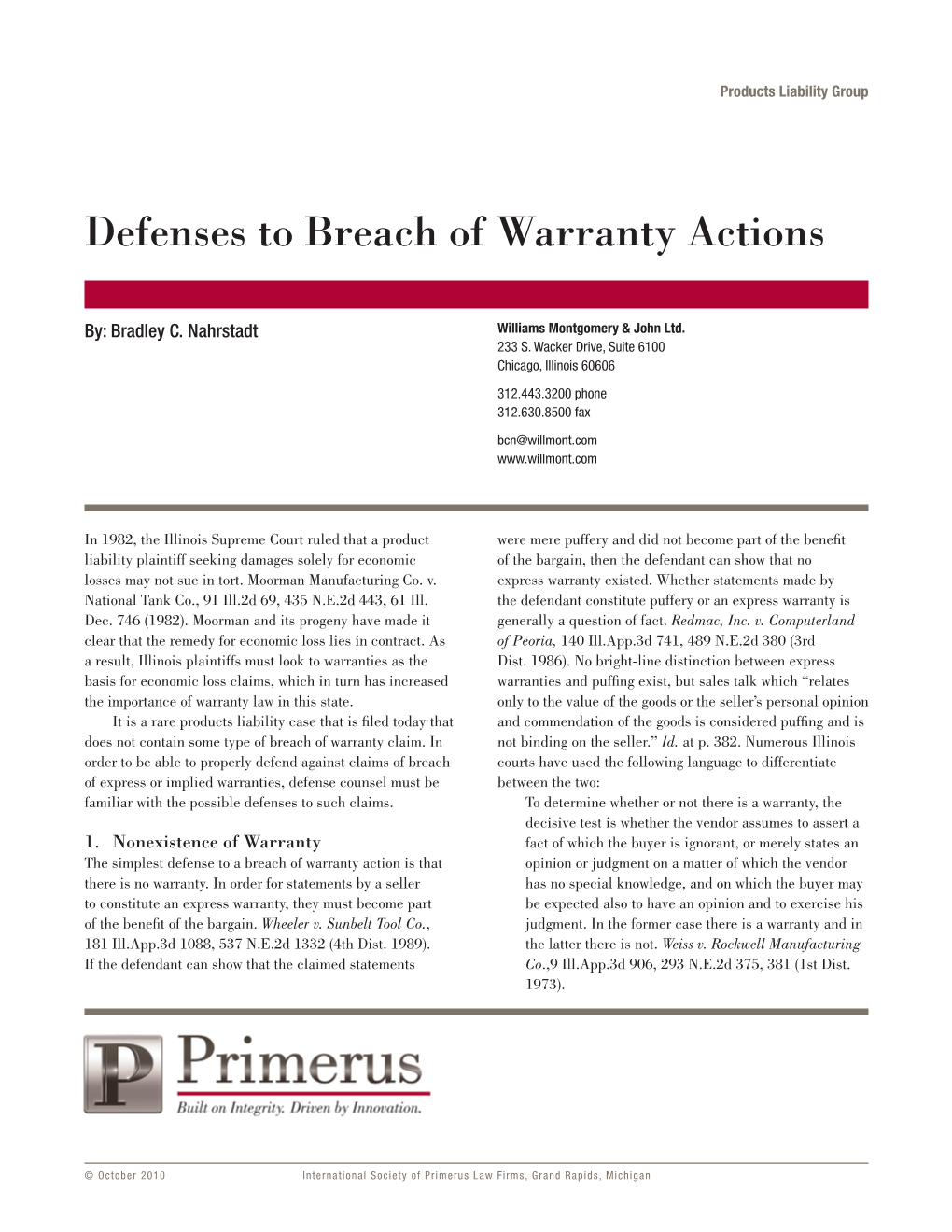 Defenses to Breach of Warranty Actions