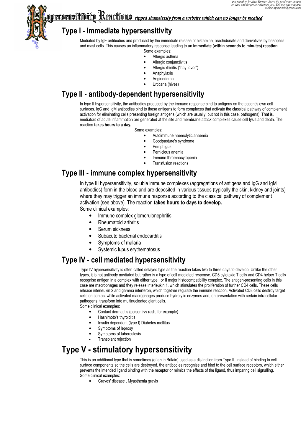 Hypersensitivity Reaction Types