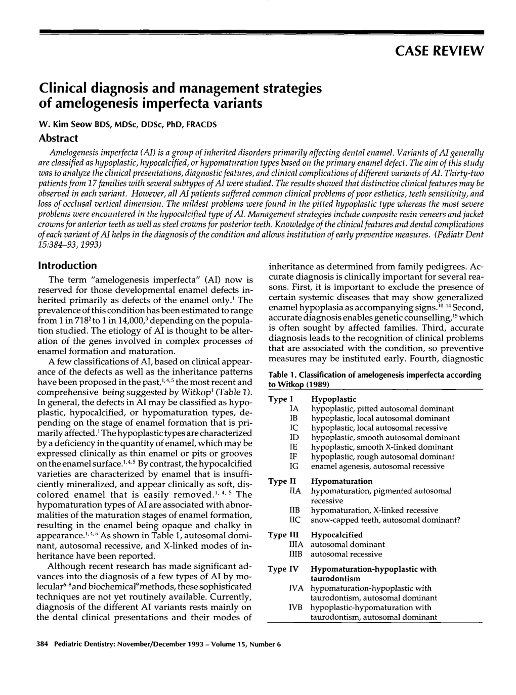 CASE REVIEW Clinical Diagnosis and Management Srategies Of