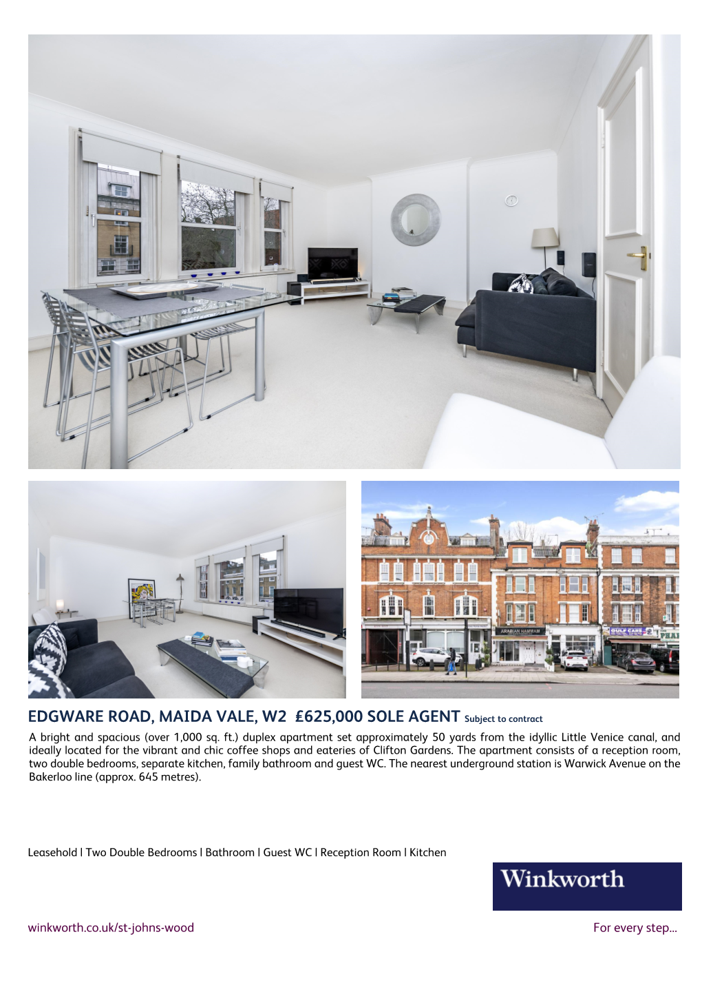 EDGWARE ROAD, MAIDA VALE, W2 1TH £625,000 SOLE AGENT Subject to Contract