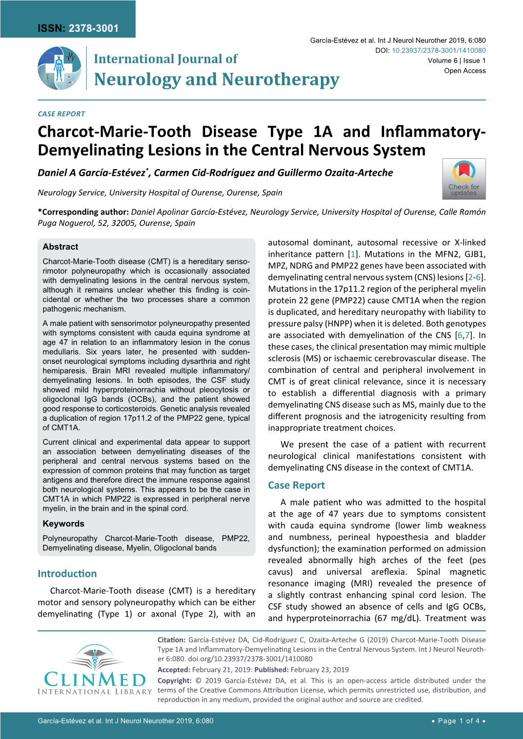 Charcot-Marie-Tooth Disease Type 1A and Inflammatory-Demyelinating Lesions in the Central Nervous System
