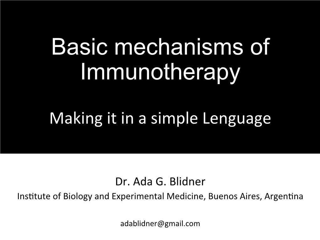 Basic Mechanisms of Immunotherapy