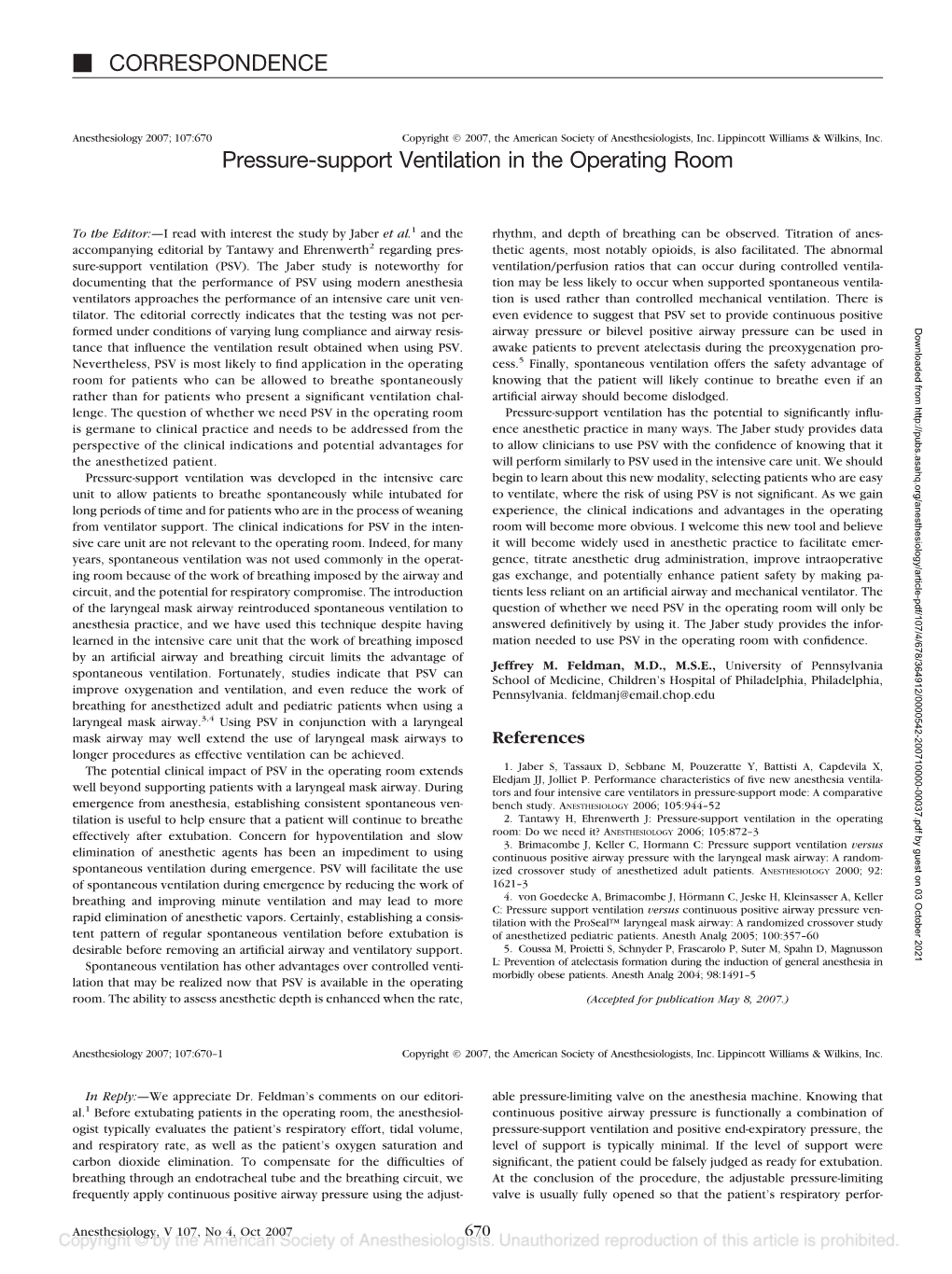 CORRESPONDENCE Pressure-Support Ventilation in The