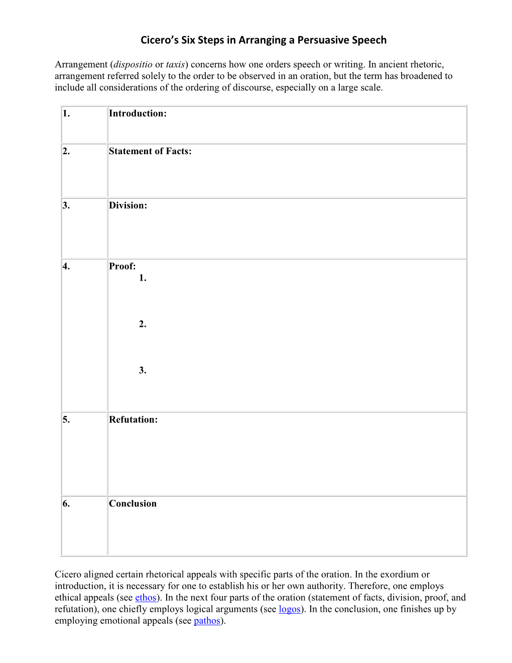 Arrangement (Dispositio Or Taxis) Concerns How One Orders Speech Or Writing