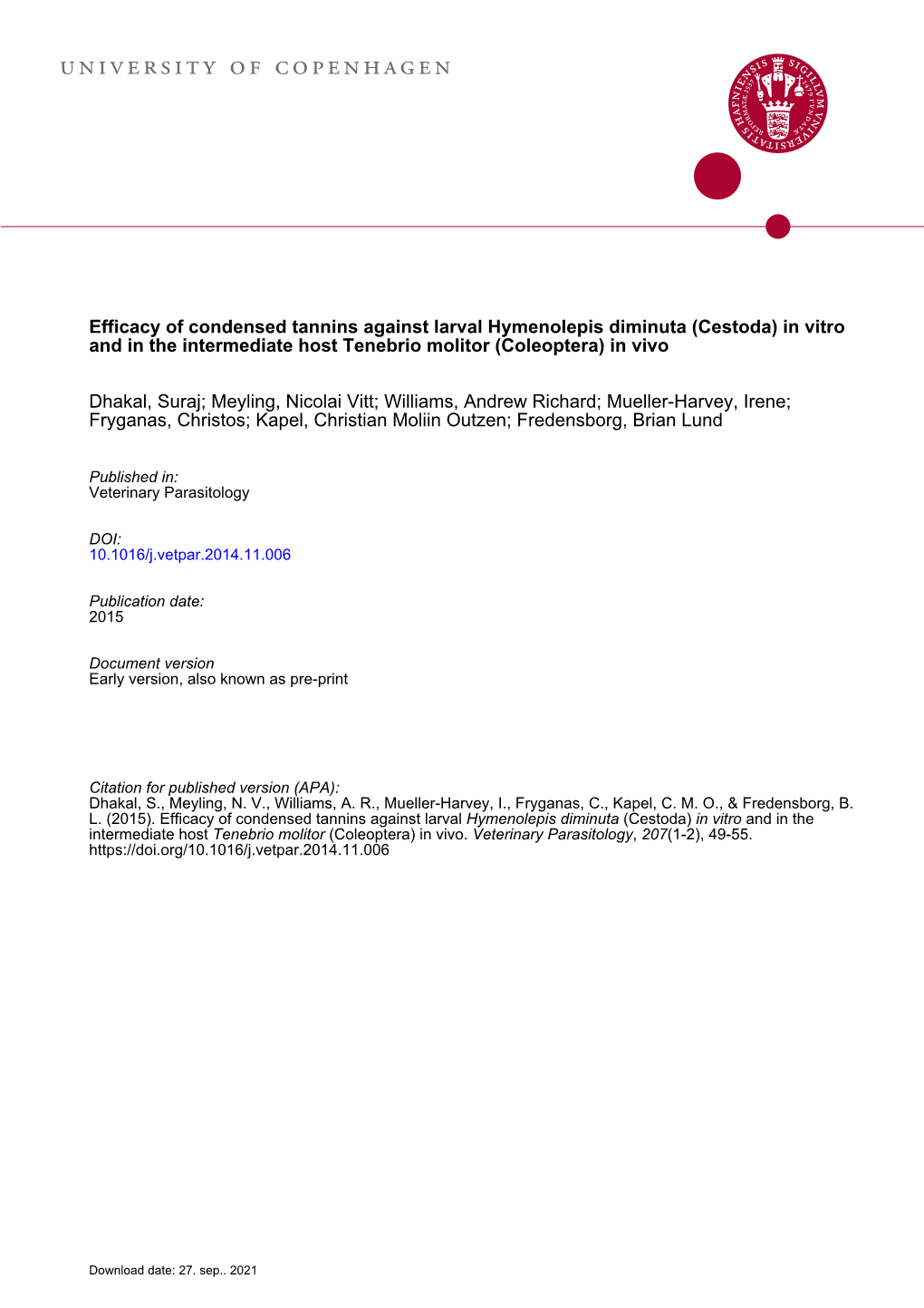 Cestoda) in Vitro and in the Intermediate Host Tenebrio Molitor (Coleoptera) in Vivo