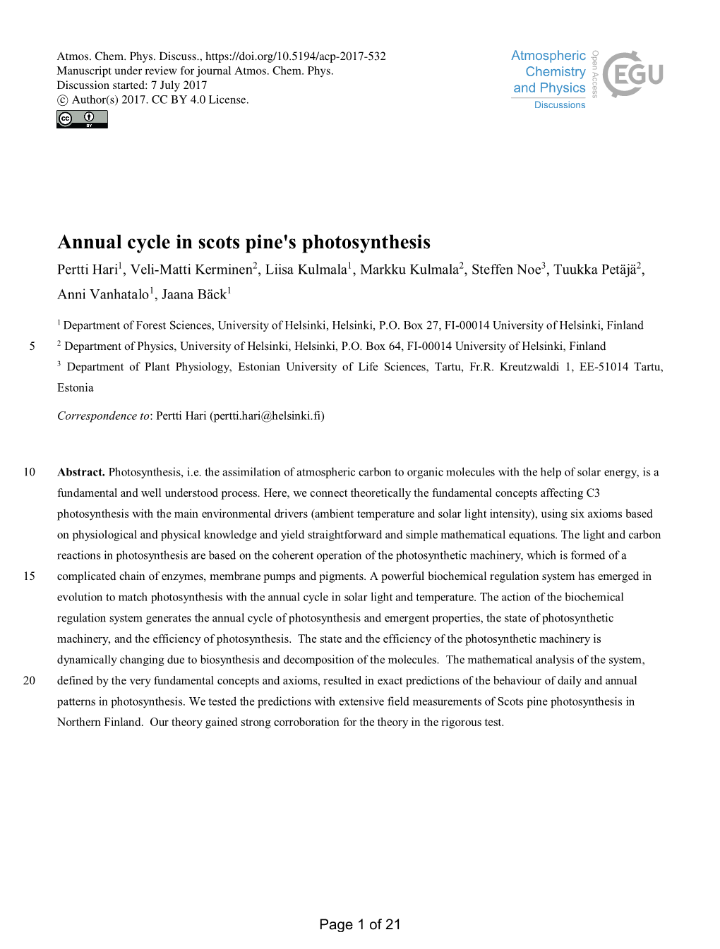 Annual Cycle in Scots Pine's Photosynthesis