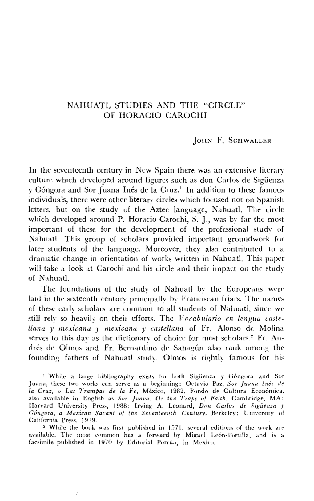 Nahuatl Studies and the "Circle" of Horacio Carochi