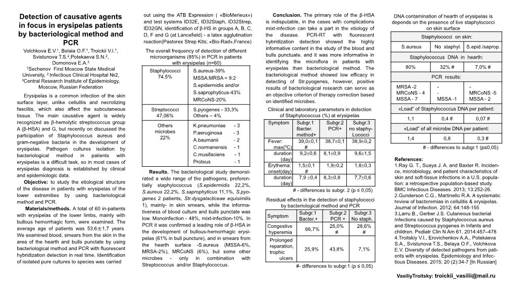 Detection of Causative Agents in Focus in Erysipelas Patients By