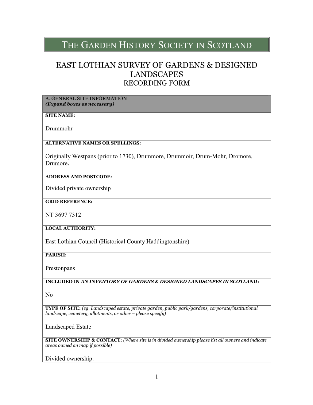 East Lothian Survey of Gardens & Designed Landscapes