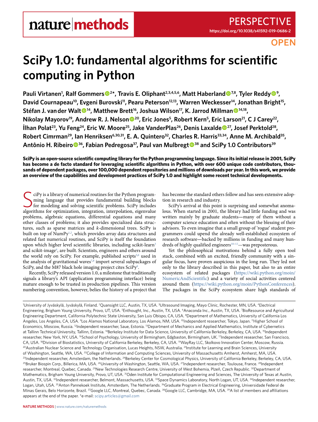 Scipy 1.0: Fundamental Algorithms for Scientific Computing in Python