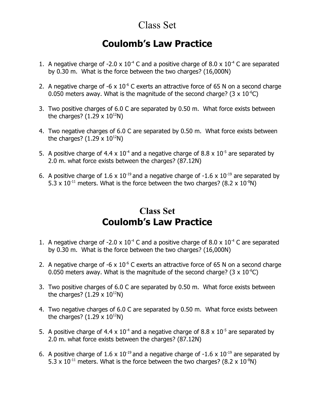 Coulomb S Law Practice