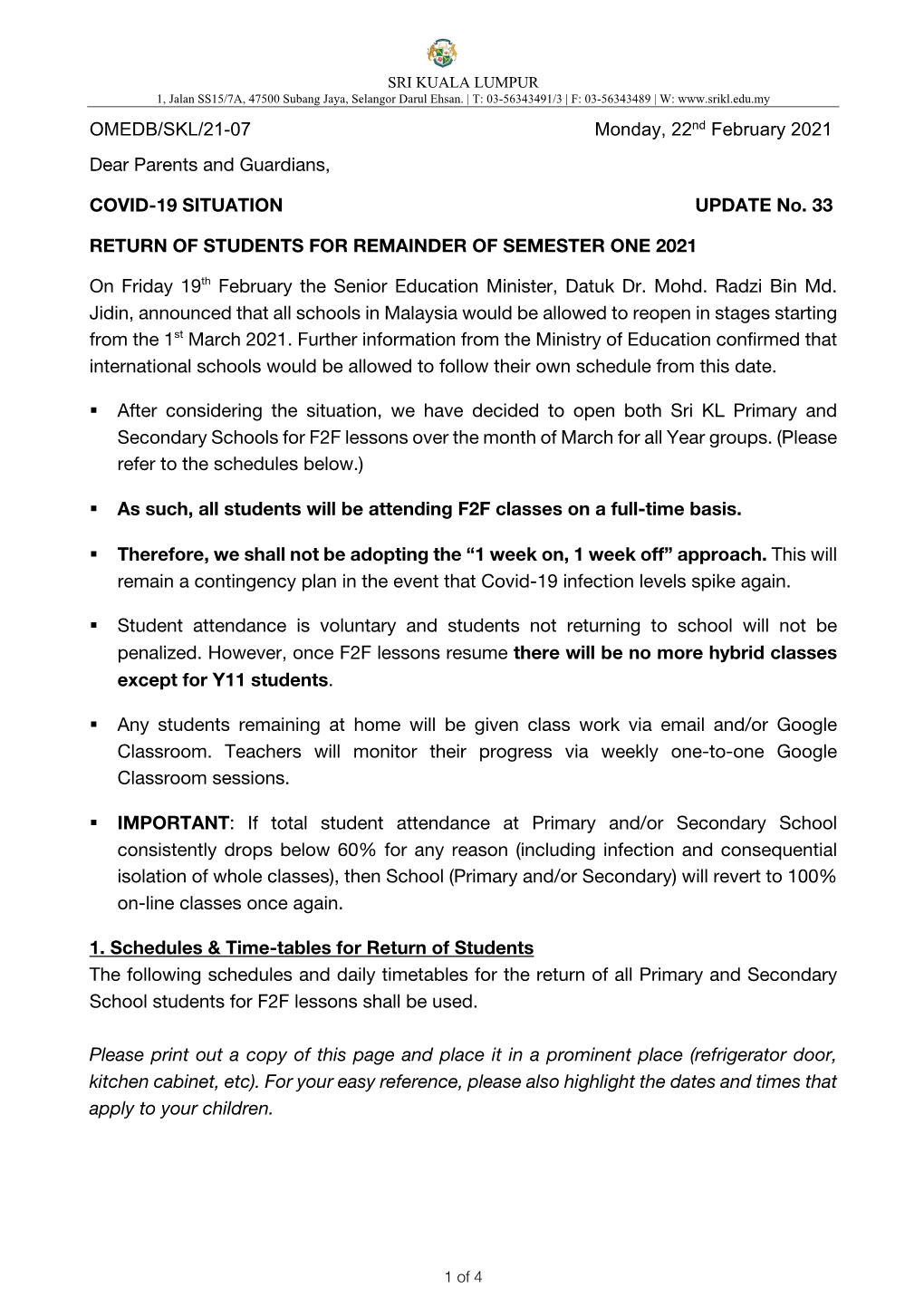 OMEDB/SKL/21-07 Monday, 22Nd February 2021