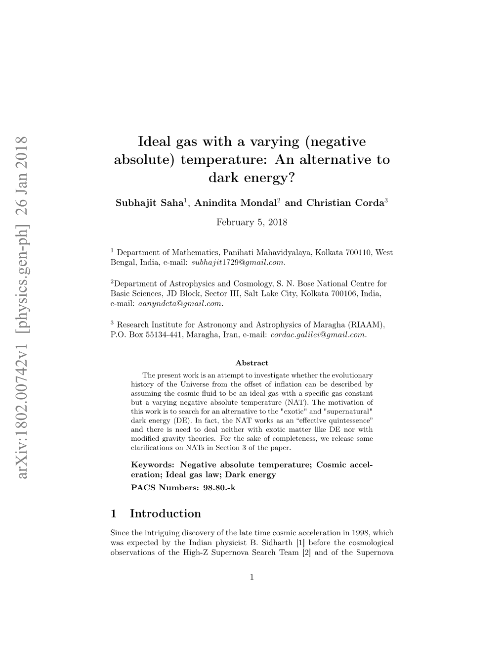 Ideal Gas with a Varying (Negative Absolute) Temperature